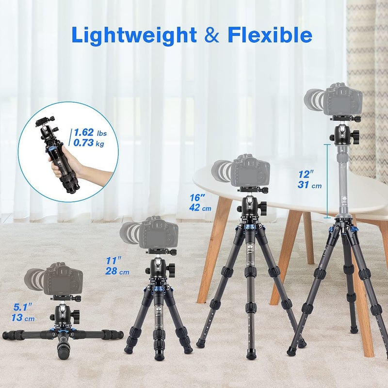 SIRUI AM-223 Carbon Fiber Camera Tripod Mini Travel Compact Tripod with 360Â° B-00K Ball Head, Arca Swiss Quick Release Plate, Loads up 15KG, Max Height 16", Folded Height 12.1",Black - Image 3